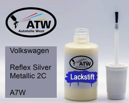 Volkswagen, Reflex Silver Metallic 2C, A7W: 20ml Lackstift, von ATW Autoteile West.